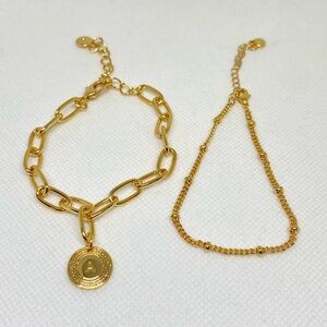 MRSXIA Layered Bracelet Monogram Initial  Letter A Gold Tone